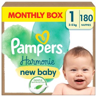 Pampers Harmonie new baby pieluszki rozmiar 1, 2-5 kg, 180 szt, Monthly Box