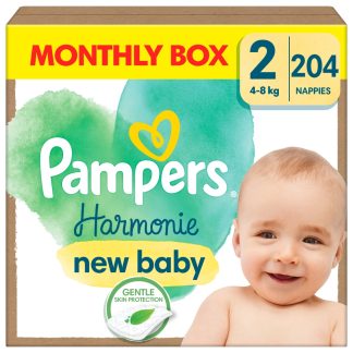 Pampers Harmonie new baby pieluszki rozmiar 2, 4-8 kg, 204 szt, Monthly Box