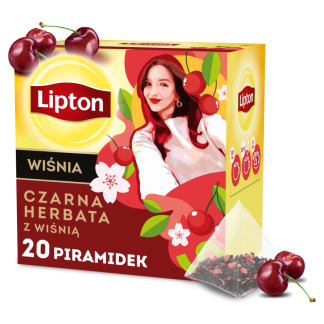 Lipton Czarna herbata z wiśnią 20 piramidek 34g Edycja specjalna Kartonii